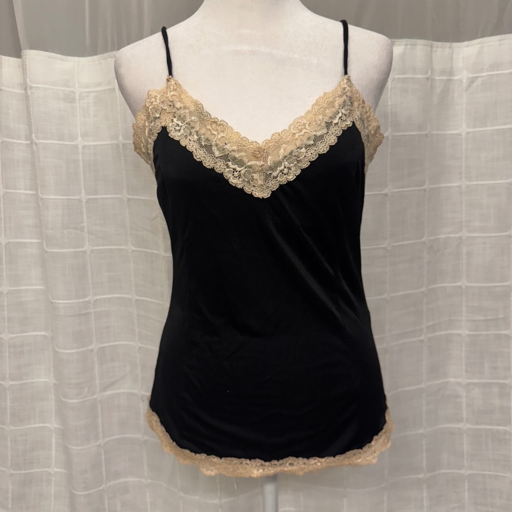 The Limited Black Lace Trim Camisole Tank Top V-Neck Spaghetti Strap Medium
